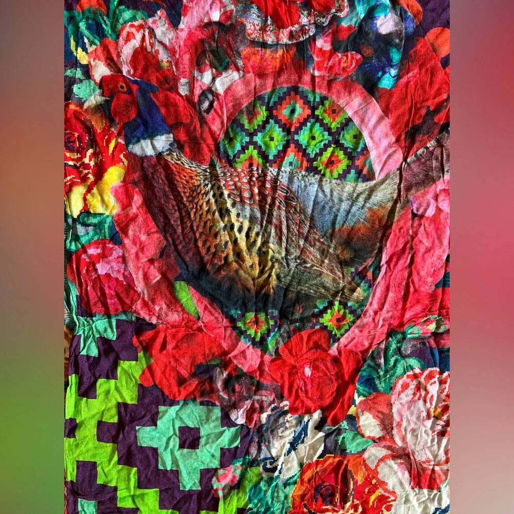 FRONT ROW Ivano Tella X Faja  Lightweight Colorful Pheasant Floral Scarf 74”x25”